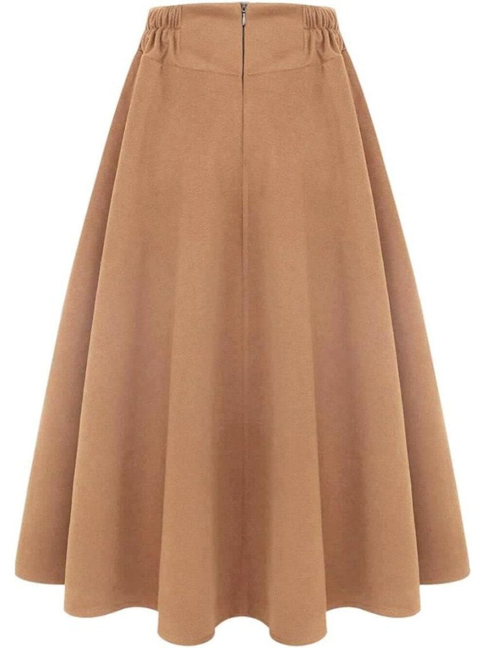 Women's Khaki Fall Winter High Waisted Wool Plaid A-line Long Pocket Maxi Skirt - Picture 5 of 6